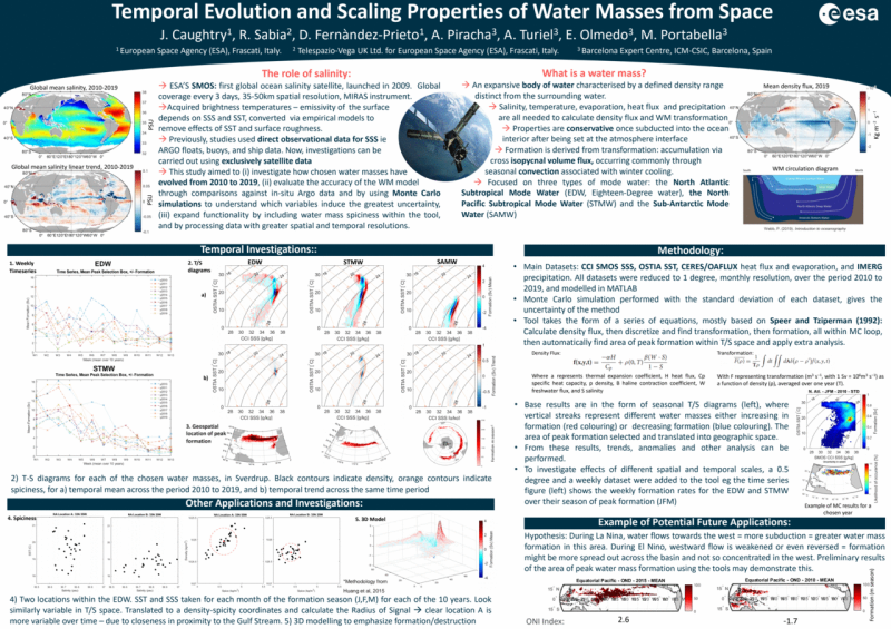 Temporal Evolution and Scaling Properties of Water Masses from Space