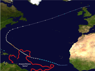 Hurricane Katia track and the Amazon/Orinoco plume 