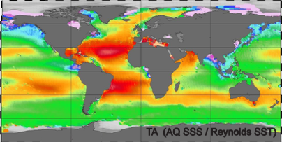 Annual averaged surface from 2014 Aquarius SSS and Reynolds SST