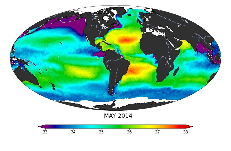 Sea surface salinity, May 2014