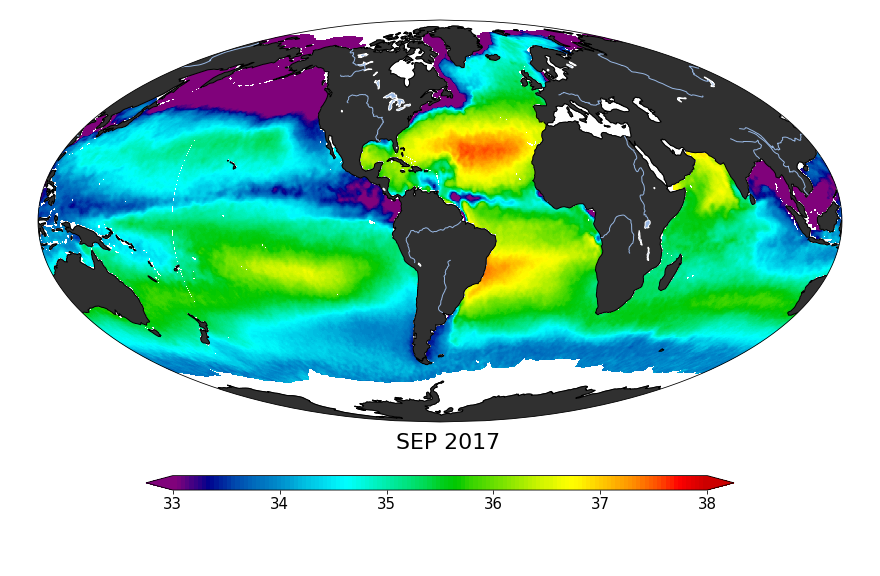 Sea surface salinity, September 2017