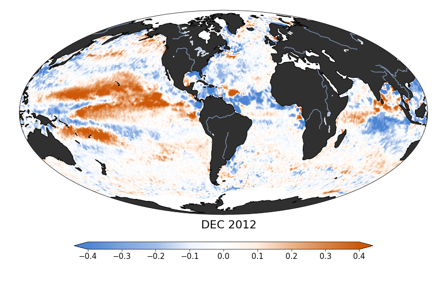 Sea surface salinity, December 2012