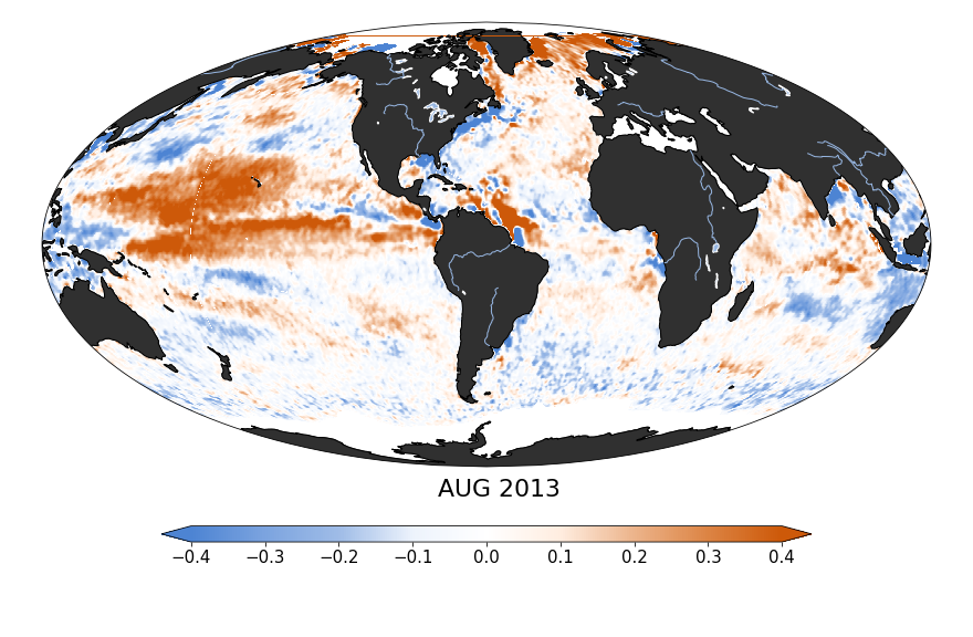 Sea surface salinity, August 2013