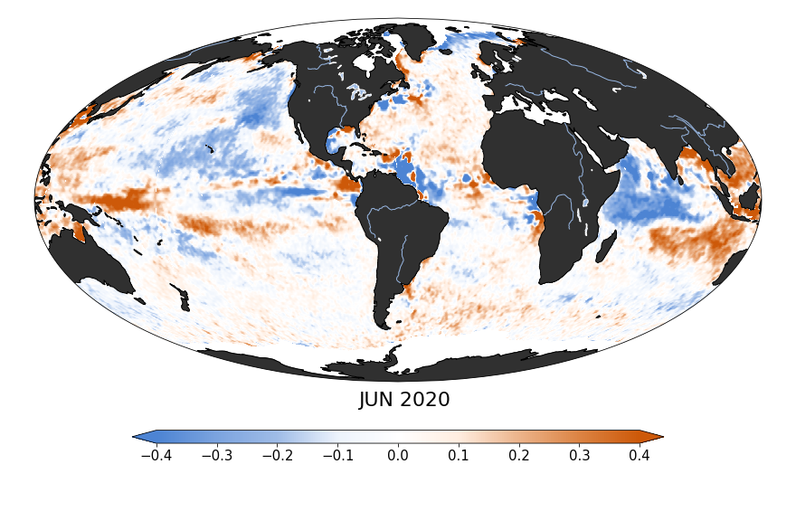 Sea surface salinity, June 2020
