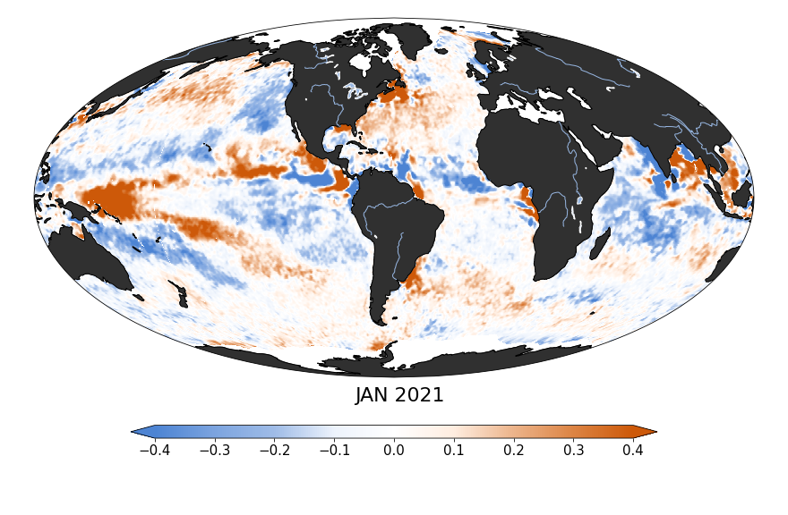 Sea surface salinity, January 2021