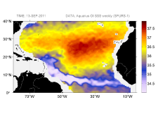 Sea surface salinity, September 13, 2011