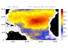 Sea surface salinity, January 4, 2012