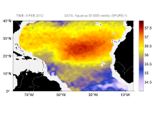 Sea surface salinity, February 8, 2012