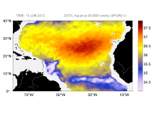 Sea surface salinity, June 13, 2012