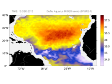 Sea surface salinity, December 12, 2012