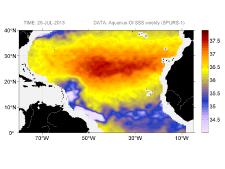 Sea surface salinity, July 26, 2013