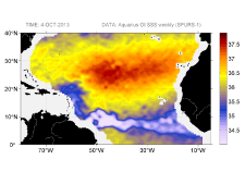 Sea surface salinity, October 4, 2013