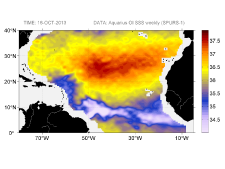 Sea surface salinity, October 18, 2013