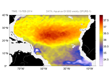 Sea surface salinity, February 15, 2014