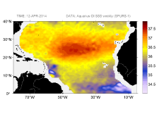 Sea surface salinity, April 12, 2014