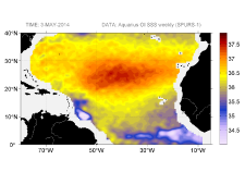 Sea surface salinity, May 3, 2014