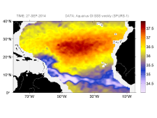 Sea surface salinity, September 27, 2014