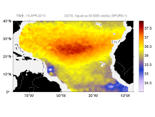 Sea surface salinity, April 19, 2015