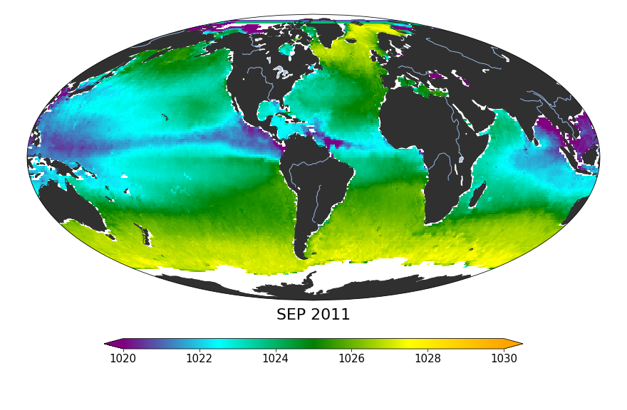 Monthly composite map of sea surface density, September 2011.