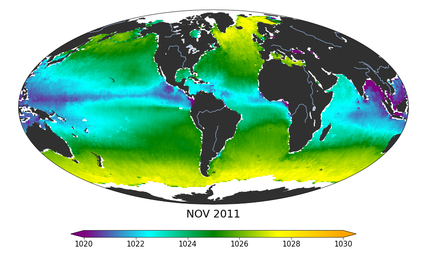 Monthly composite map of sea surface density, November 2011.