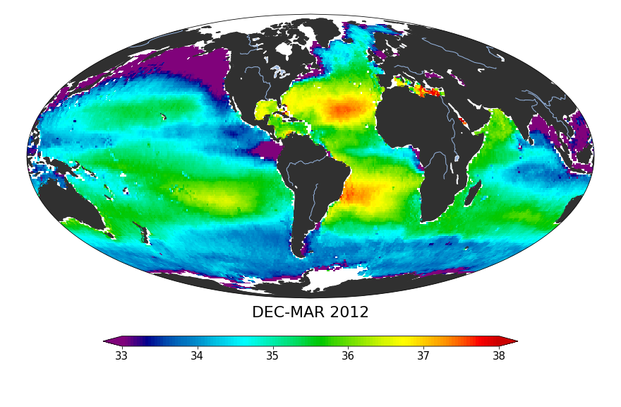Global sea surface salinity, December 2011 - March 2012
