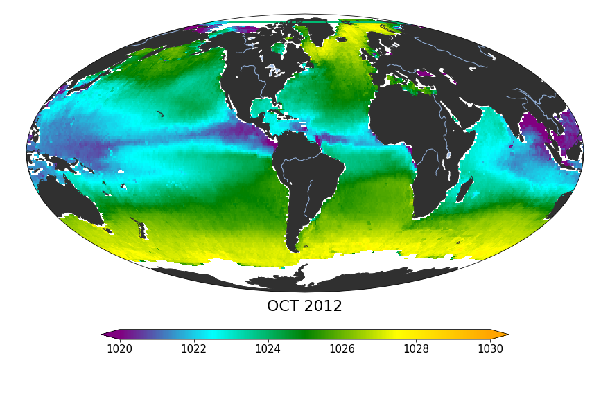Monthly composite map of sea surface density, October 2012.