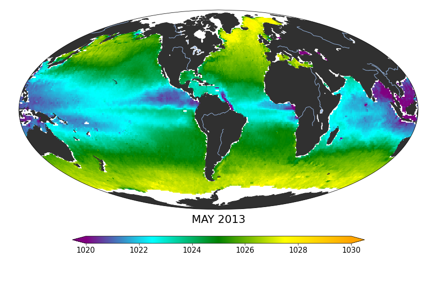Monthly composite map of sea surface density, May 2013.