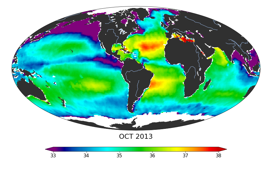 Global Sea surface salinity, October 2013