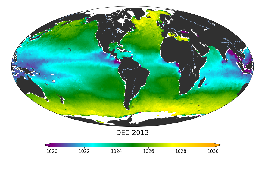 Monthly composite map of sea surface density, December 2013.