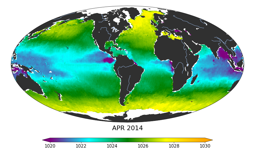 Monthly composite map of sea surface density, April 2014.