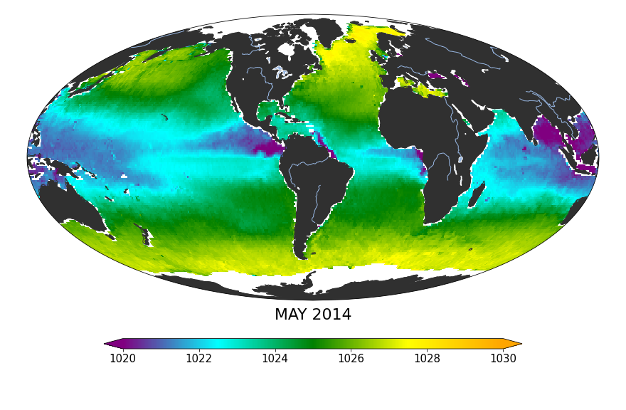 Monthly composite map of sea surface density, May 2014.