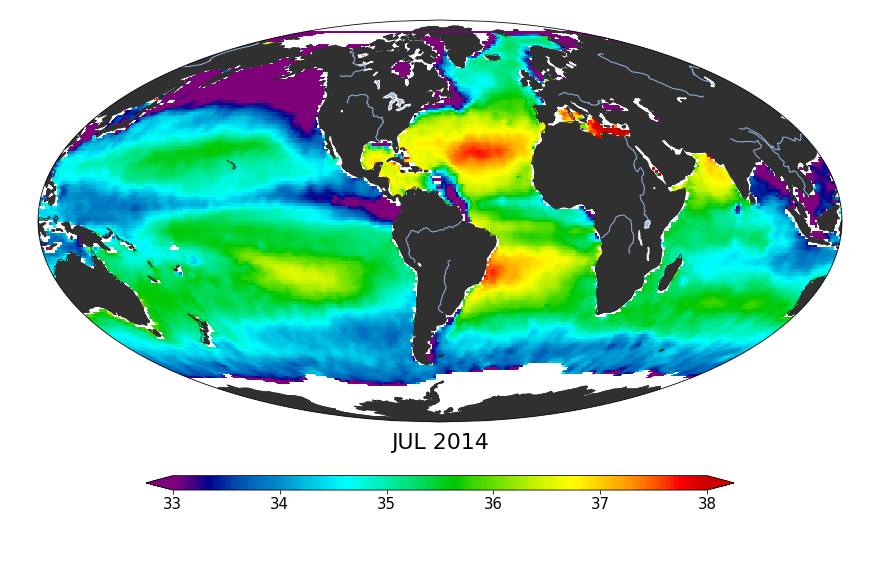 Global Sea surface salinity, July 2014