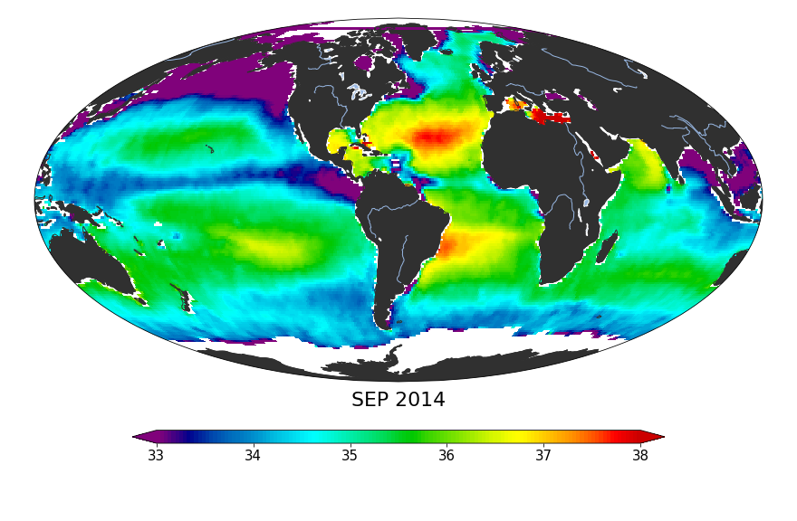 Global Sea surface salinity, September 2014