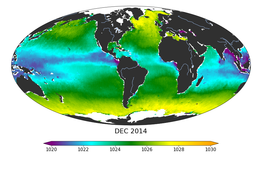 Monthly composite map of sea surface density, December 2014.