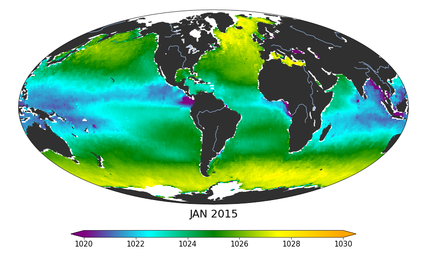 Monthly composite map of sea surface density, January 2015.