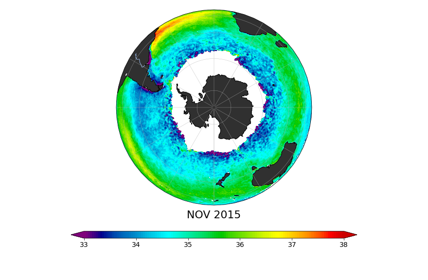 Sea surface salinity, November 2015