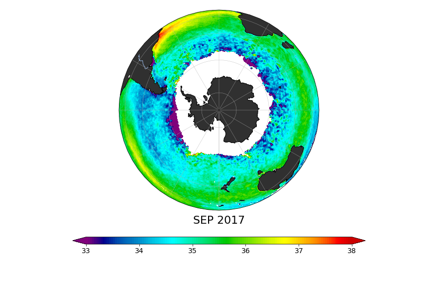 Sea surface salinity, September 2017
