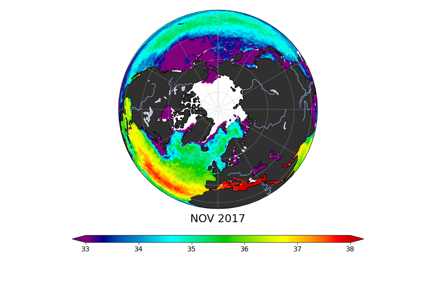 Sea surface salinity, November 2017