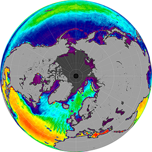 Sea surface salinity in the Northern Hemisphere, August 2013