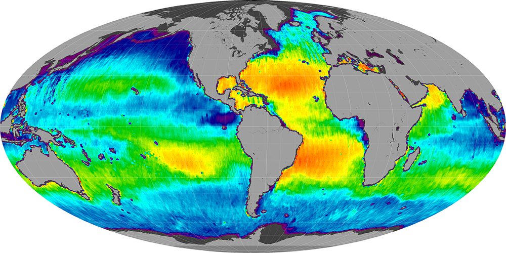 Monthly composite map of sea surface salinity, March 2015.