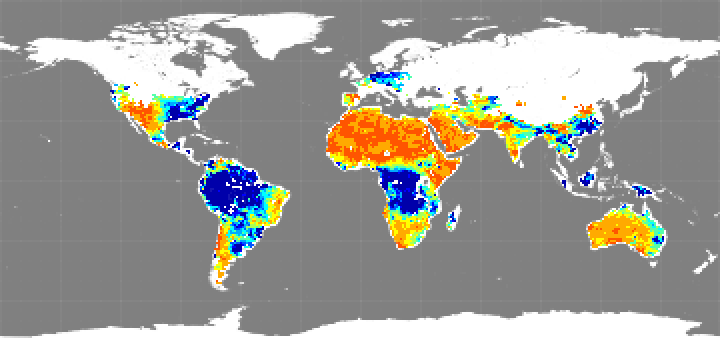 Monthly composite map of soil moisture, February 2012.