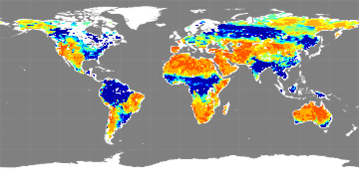 Monthly composite map of soil moisture, August 2013.