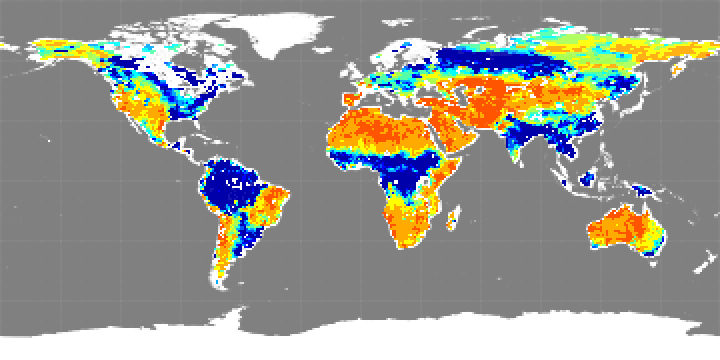 Monthly composite map of soil moisture, August 2014.
