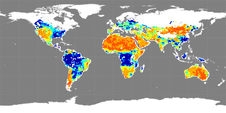 Monthly composite map of soil moisture, March 2015.