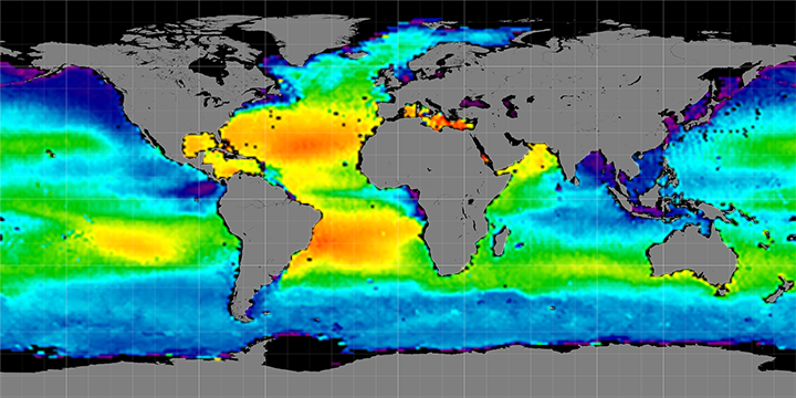 Monthly climatology maps of sea surface salinity, July Months, 2012-2014.