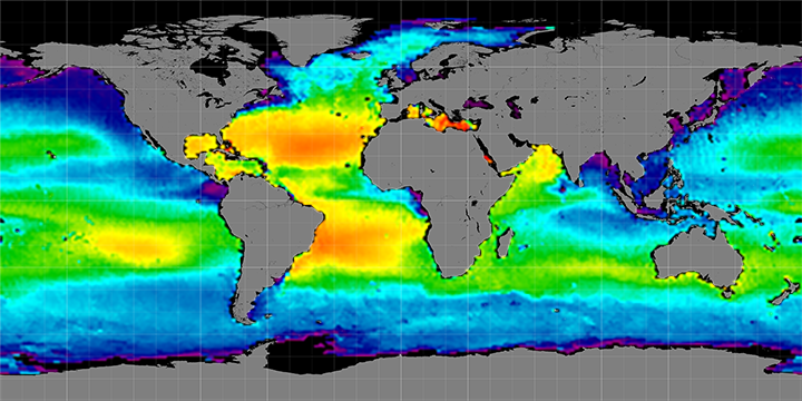 Monthly climatology maps of sea surface salinity, May Months, 2012-2015.