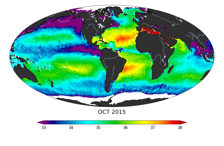 Sea Surface Salinity, October 2015