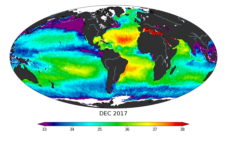 Sea Surface Salinity, December 2017
