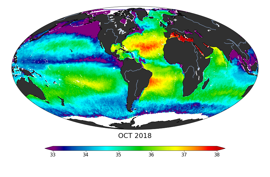 Sea Surface Salinity, October 2018