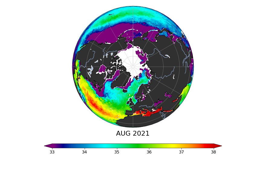 Sea Surface Salinity, August 2021